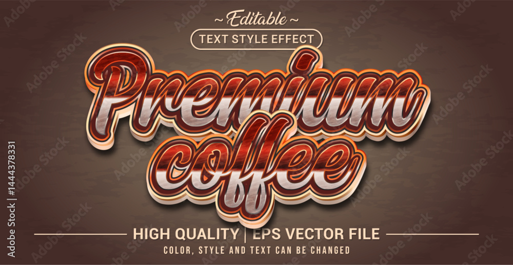 Poster Editable text style effect - Premium Coffee text style theme. Vector text style illustration template.