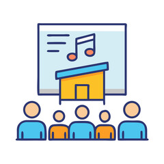 Music lesson icon: students listening to teacher instruction