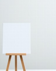 Blank white canvas set on a wooden easel ready for artistic creations in a bright studio space