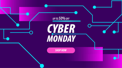 pink gradient and blue Cyber monday concept with abstract design banner