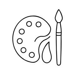 paintbrush and palette icon, paintbrush and palette line art - simple line art of paintbrush and palette, perfect for paintbrush and palette logos and icons