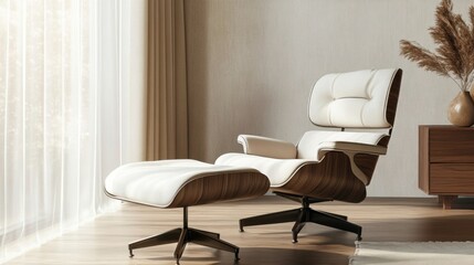 Comfortable chair and ottoman in warm room setting