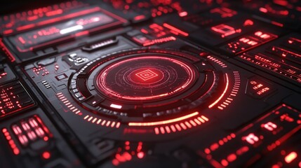 Futuristic digital dashboard with glowing red interface