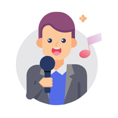 Cartoon Singer Character with Microphone and Music Notes