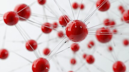 Red spheres connected by lines, abstract network