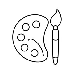 paintbrush and palette icon, paintbrush and palette line art - simple line art of paintbrush and palette, perfect for paintbrush and palette logos and icons