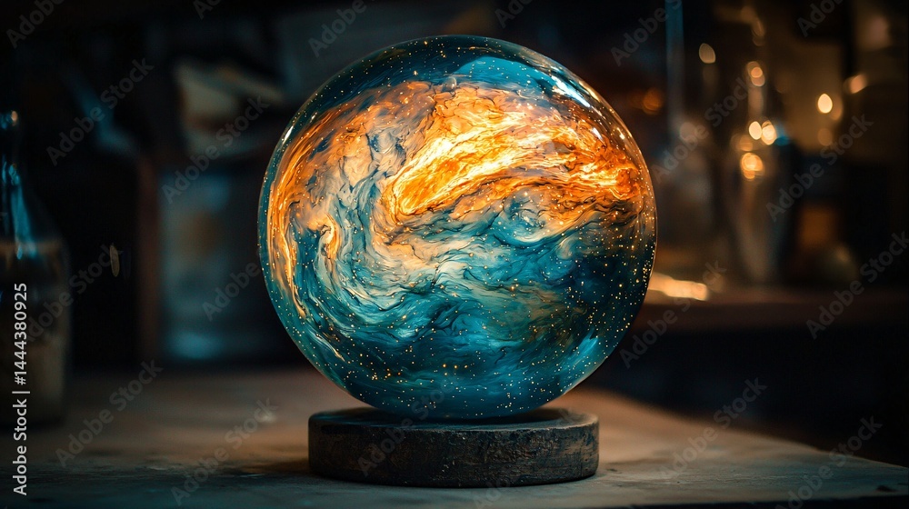 Wall mural transparent glass globe containing a captivating fire inside creating a unique and mesmerizing visua