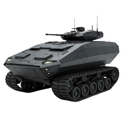 Black Military Tracked Vehicle on Transparent Background


