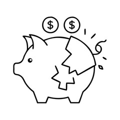 piggy bank with cracks icon, piggy bank with cracks line art - simple line art of piggy bank with cracks, perfect for piggy bank with cracks logos and icons