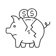 piggy bank with cracks icon, piggy bank with cracks line art - simple line art of piggy bank with cracks, perfect for piggy bank with cracks logos and icons