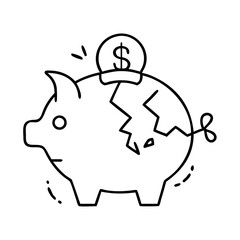 piggy bank with cracks icon, piggy bank with cracks line art - simple line art of piggy bank with cracks, perfect for piggy bank with cracks logos and icons