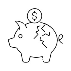 piggy bank with cracks icon, piggy bank with cracks line art - simple line art of piggy bank with cracks, perfect for piggy bank with cracks logos and icons