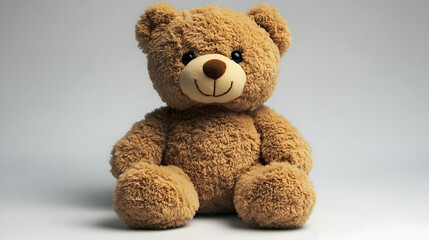 Obraz premium Plush teddy bear sitting It is light brown with a dark nose and a friendly smile Isolated