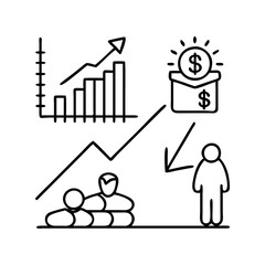 poverty rate increase icon, poverty rate increase line art - simple line art of poverty rate increase, perfect for poverty rate increase logos and icons