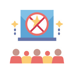 Canceled film presentation with audience in theater icon