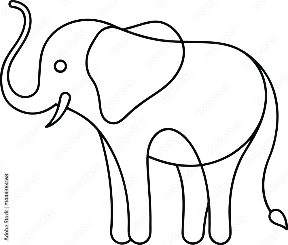 Sticker cartoon elephant illustration created in continuous line art style showing a whimsical and playful a
