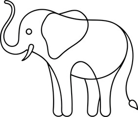 Cartoon elephant illustration created in continuous line art style showing a whimsical and playful animal design perfect for children's books educational materials or decor