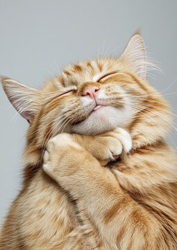 A realistic photograph of an isolated orange tabby cat sitting curiously with bright fur and whiskers  