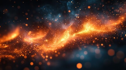 Fototapeta premium Abstract cosmic background with orange and blue nebula and scattered starlight.