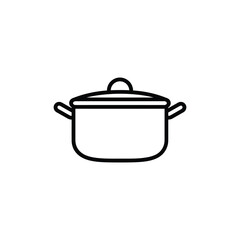 Cooking Pot Icon with Lid Outline on Transparent Background