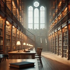 Quiet room shelves of books focused
