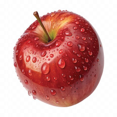 realistic 3d ripe red apple fruit with green leaf isolated on transparent background