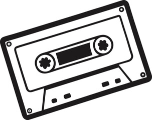 Vintage cassette tape in black and white single line art style perfect for retro music artwork audio themed posters or nostalgic graphic design elements