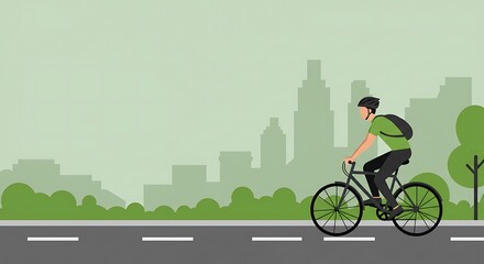 Naklejka premium Cycling in the City: A Man Rides His Bicycle on a Scenic Urban Road