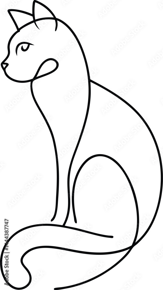 Wall mural cat drawn in simple continuous line minimalist style showing a clean artistic feline figure ideal fo