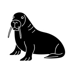 walrus black linear isolated vector 
