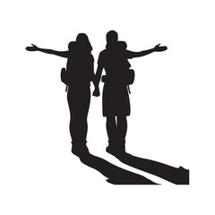 Couple Outdoors Vector Silhouette, Group of Hiking man Silhouettes. hiker with backpack and rucksacks silhouette.