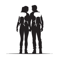 Couple Outdoors Vector Silhouette, Group of Hiking man Silhouettes. hiker with backpack and rucksacks silhouette.