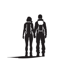 Couple Outdoors Vector Silhouette, Group of Hiking man Silhouettes. hiker with backpack and rucksacks silhouette.
