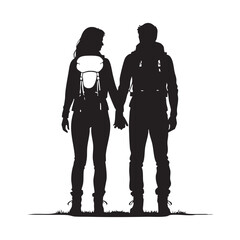 Couple Outdoors Vector Silhouette, Group of Hiking man Silhouettes. hiker with backpack and rucksacks silhouette.