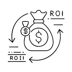 roi return on investment icon, roi return on investment line art - simple line art of roi return on investment, perfect for roi return on investment logos and icons