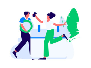 Fototapeta premium Check-in character flat vector concept operation hand-drawn illustration 