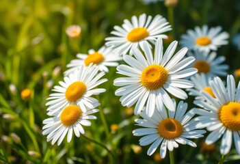 Close-up of vibrant daisy blossoms in a sun-drenched meadow,  bloom, plant