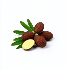 Lychees with leaves isolated on white background