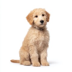 Cute puppy sitting attentively isolated on white background