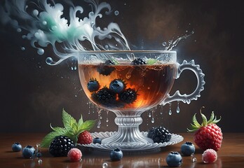 A fragrant drink of berries and fruits in a transparent antique cup