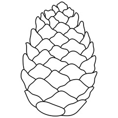 Illustrated decorative outlined pine cone seed line art illustration graphic element. Outline pine cone for drawing page.