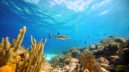 Shark in coral reef underwater