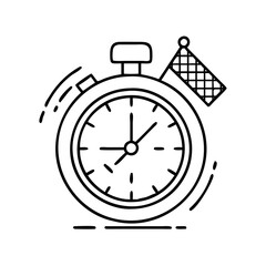 stopwatch with checkered flag icon, stopwatch with checkered flag line art - simple line art of stopwatch with checkered flag, perfect for stopwatch with checkered flag logos and icons