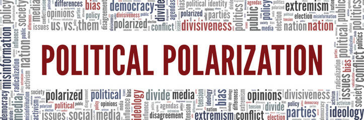 Political Polarization word cloud conceptual design isolated on white background.
