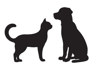 Silhouette of cat and dog vector illustration on white background