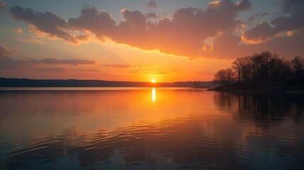 Obraz premium Sunset Serenity: A Lake's Reflection