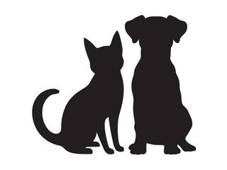 Silhouette of cat and dog vector illustration on white background