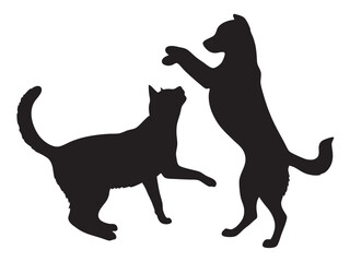 Silhouette of cat and dog vector illustration on white background