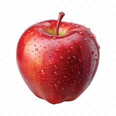 realistic 3d ripe red apple fruit with green leaf isolated on transparent background