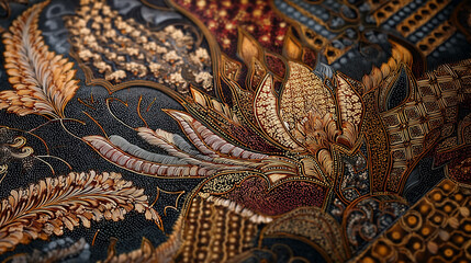 Intricate Traditional Javanese Batik Patterns, Hand-drawn, Rich Earth Tones, High Detail, Cultural Heritage